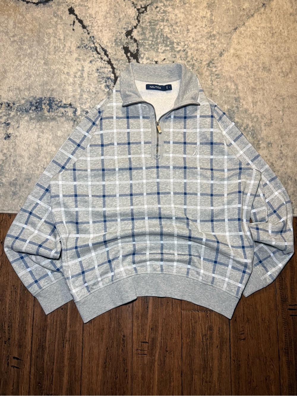 Nautica Gray Plaid Quarter-Zip Sweatshirt Men’s Large